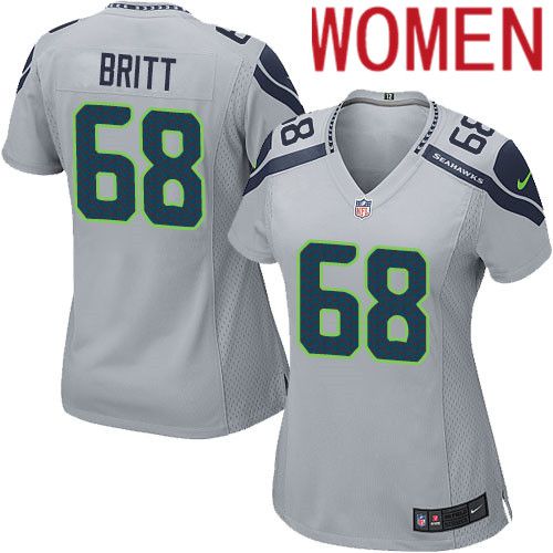 Women Seattle Seahawks 68 Justin Britt Nike Gray Game NFL Jersey